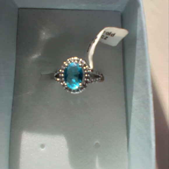⚘️ 18K White Gold Plated Size 5 Aquamarine CZ ring 💍 😲 - Picture 4 of 14
